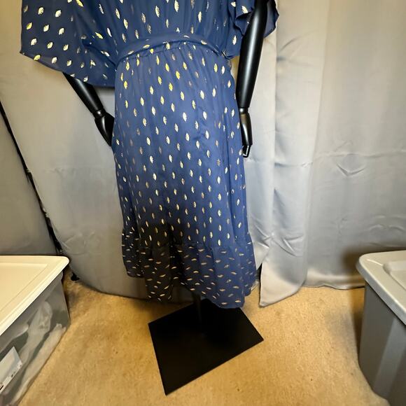 Plus Size 2X 18 20 Blue BloomChic Dress Gold Foil Dot Pockets slimming and comfy - Picture 9 of 11